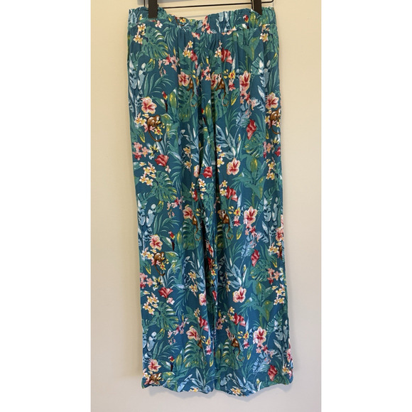 Jane + Delancey Floral Drawcord Wide Leg Crop Trouser Pants Green Women's Size M - Picture 2 of 8